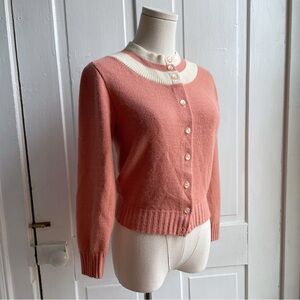 Vintage 50s 60s Salmon Pink Knit Cardigan Sweater
